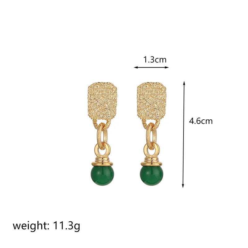 1 Pair Simple Style Round Ball Plating Inlay Copper Natural Stone 18k Gold Plated Drop Earrings Ear Studs