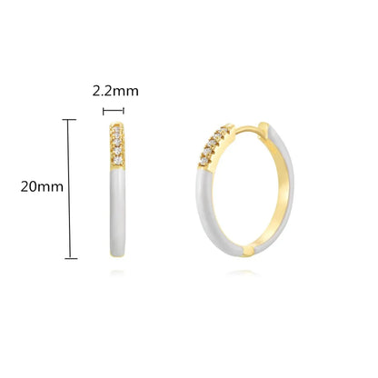 1 Pair Simple Style Round Enamel Inlay Copper Zircon Earrings