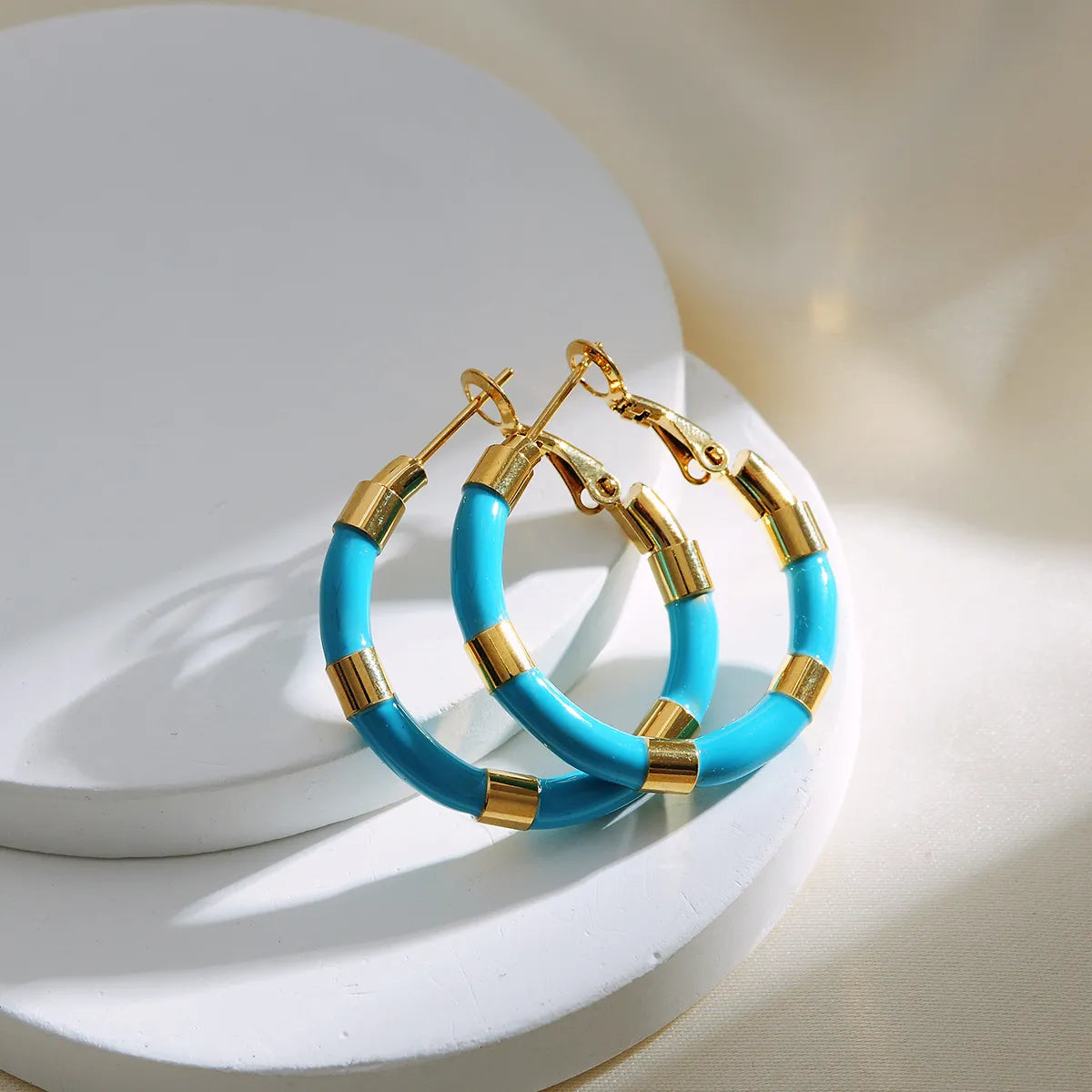 1 Pair Simple Style Round Enamel Plating Stainless Steel Earrings