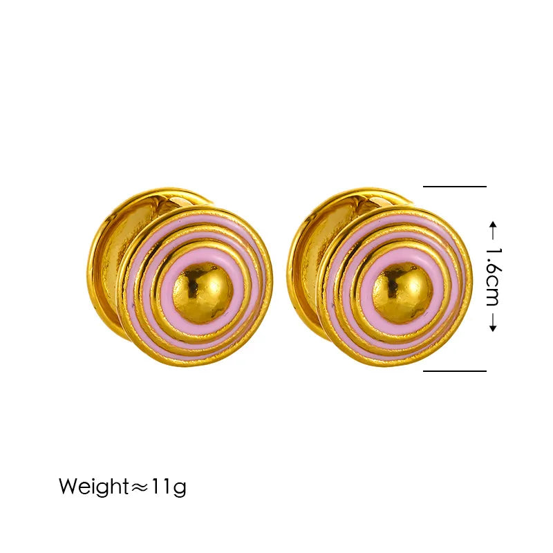 1 Pair Simple Style Round Enamel Titanium Steel 18K Gold Plated Earrings