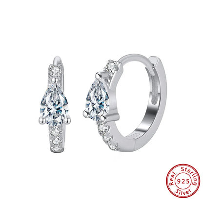 1 Pair Simple Style Round Eye Polishing Plating Inlay Sterling Silver Zircon White Gold Plated Earrings