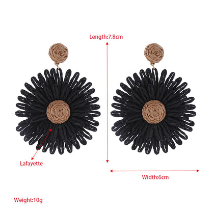 1 Pair Simple Style Round Flower Braid Alloy Raffia Drop Earrings