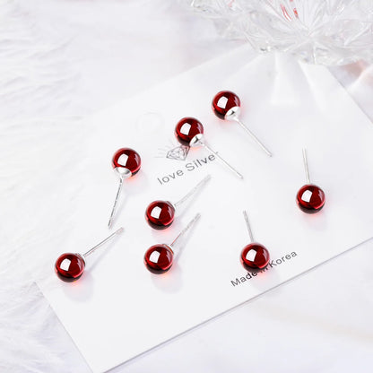 1 Pair Simple Style Round Garnet Inlay Garnet White Gold Plated Women's Ear Studs