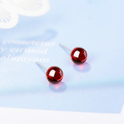 1 Pair Simple Style Round Garnet Inlay Garnet White Gold Plated Women's Ear Studs