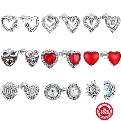 1 Pair Simple Style Round Heart Shape Plating Inlay Sterling Silver Zircon Ear Studs