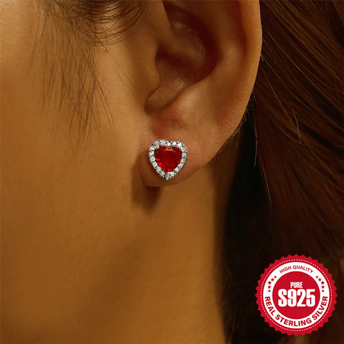 1 Pair Simple Style Round Heart Shape Plating Inlay Sterling Silver Zircon Ear Studs