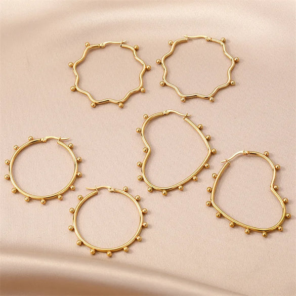 1 Pair Simple Style Round Heart Shape Plating 201 Stainless Steel Hoop Earrings