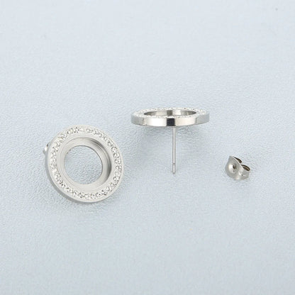 1 Pair Simple Style Round Hollow Out Inlay Stainless Steel Rhinestones Ear Studs