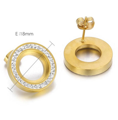 1 Pair Simple Style Round Hollow Out Inlay Stainless Steel Rhinestones Ear Studs