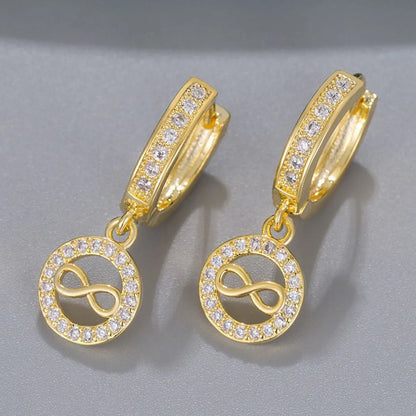 1 Pair Simple Style Round Infinity Plating Hollow Out Inlay Brass Zircon Drop Earrings