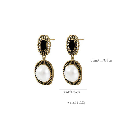 1 Pair Simple Style Round Inlay Alloy Artificial Pearls Drop Earrings