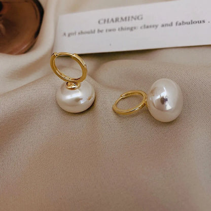 1 Pair Simple Style Round Inlay Alloy Pearl Drop Earrings