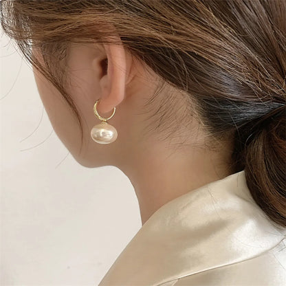 1 Pair Simple Style Round Inlay Alloy Pearl Drop Earrings