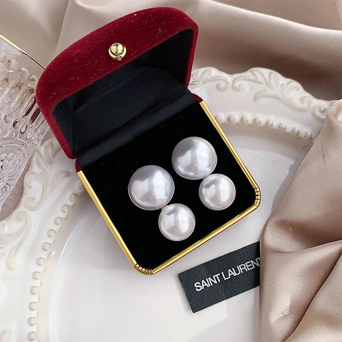 1 Pair Simple Style Round Inlay Alloy Pearl Drop Earrings