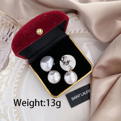 1 Pair Simple Style Round Inlay Alloy Pearl Drop Earrings