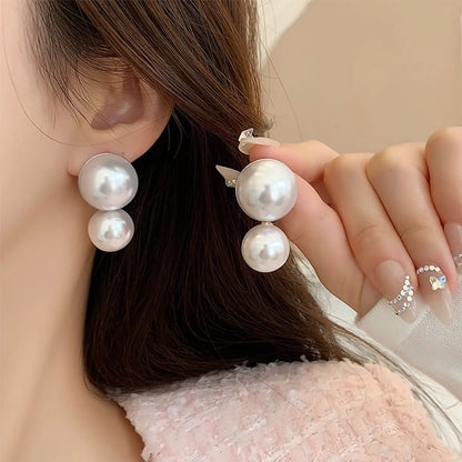 1 Pair Simple Style Round Inlay Alloy Pearl Drop Earrings