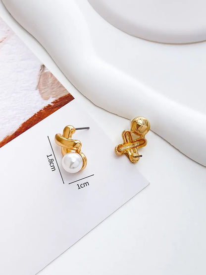 1 Pair Simple Style Round Inlay Alloy Pearl Ear Studs