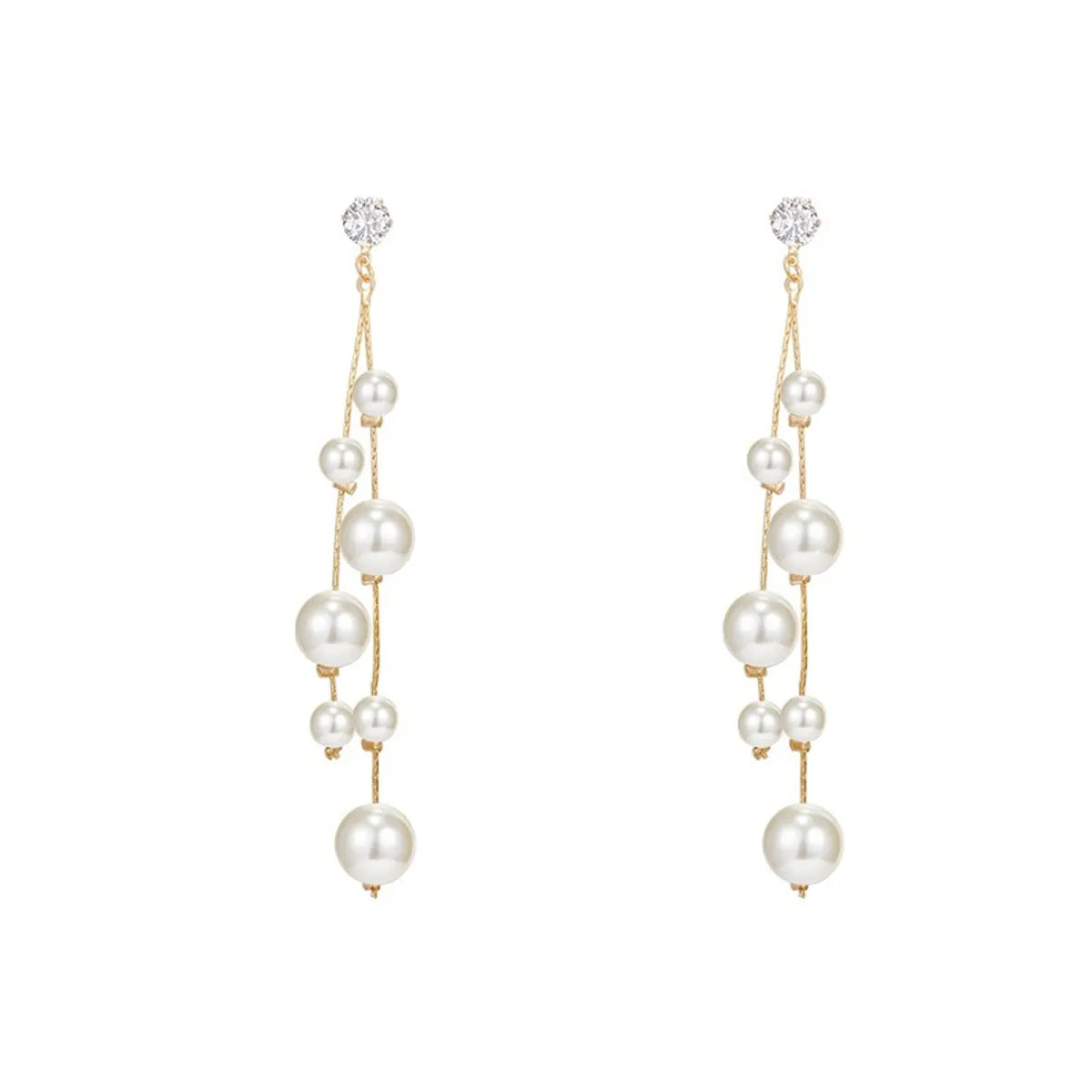 1 Pair Simple Style Round Inlay Alloy Pearl Zircon Drop Earrings