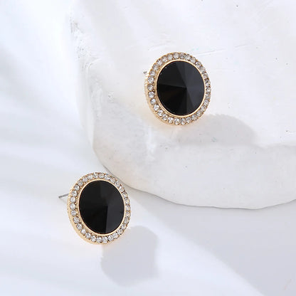 1 Pair Simple Style Round Inlay Alloy Rhinestones Ear Studs