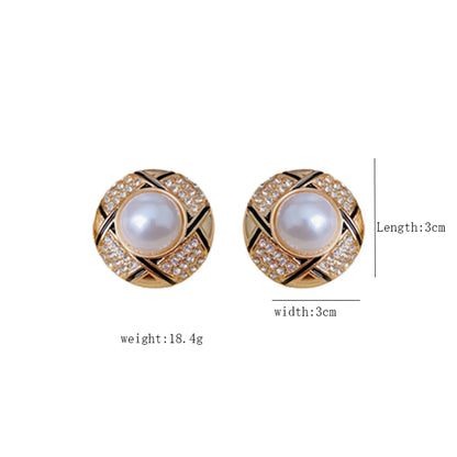 1 Pair Simple Style Round Inlay Alloy Zircon Ear Studs