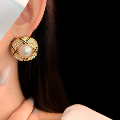 1 Pair Simple Style Round Inlay Alloy Zircon Ear Studs