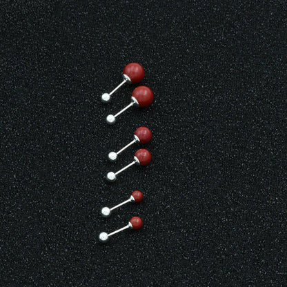 1 Pair Simple Style Round Inlay Cinnabar Cinnabar Ear Studs