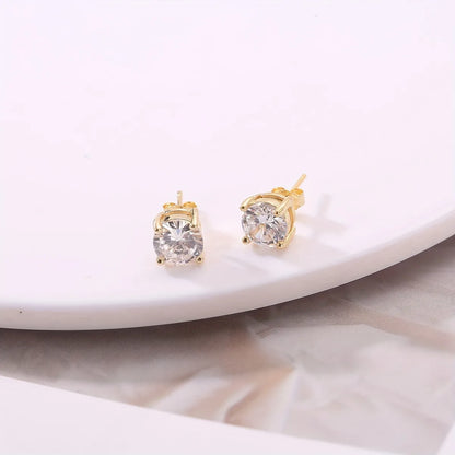 1 Pair Simple Style Round Inlay Copper Zircon K Gold Plated Ear Studs