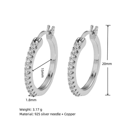 1 Pair Simple Style Round Inlay Copper Zircon White Gold Plated Earrings