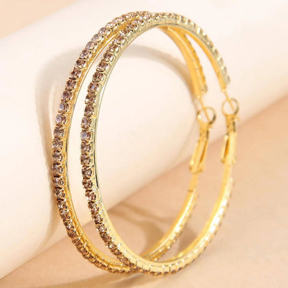 1 Pair Simple Style Round Inlay Rhinestone Ferroalloy Rhinestones Hoop Earrings