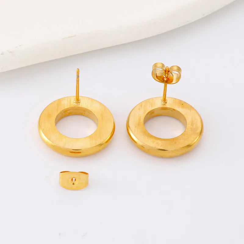 1 Pair Simple Style Round Inlay Stainless Steel Rhinestones 18K Gold Plated Ear Studs