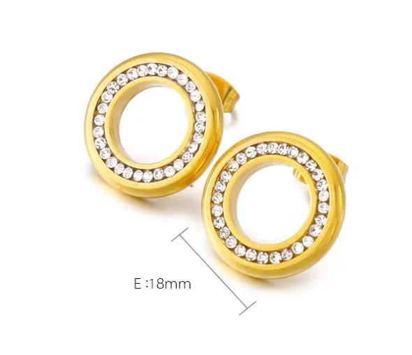 1 Pair Simple Style Round Inlay Stainless Steel Rhinestones 18K Gold Plated Ear Studs