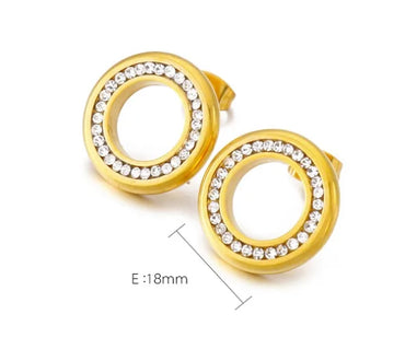 1 Pair Simple Style Round Inlay Stainless Steel Rhinestones 18K Gold Plated Ear Studs