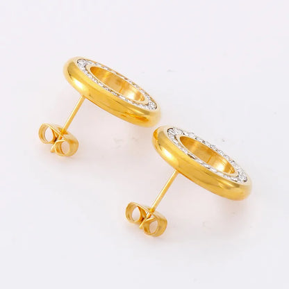 1 Pair Simple Style Round Inlay Stainless Steel Rhinestones 18K Gold Plated Ear Studs