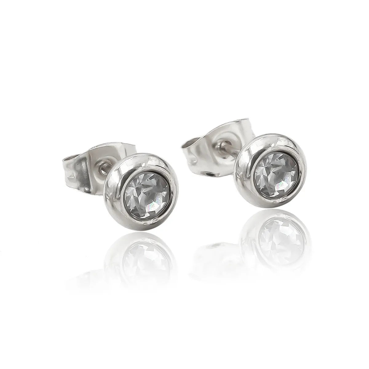 1 Pair Simple Style Round Inlay Stainless Steel Zircon Ear Studs