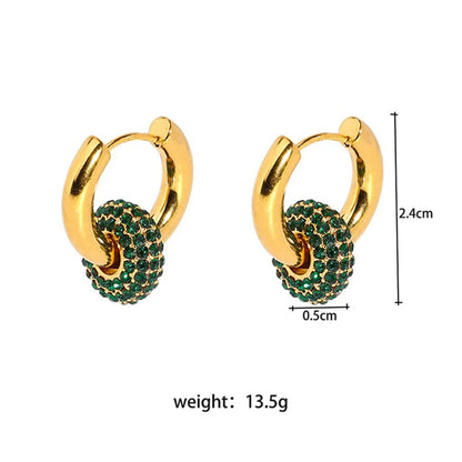 1 Pair Simple Style Round Inlay Stainless Steel Zircon Earrings