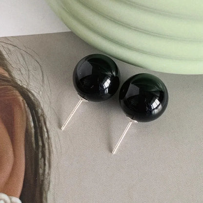 1 Pair Simple Style Round Inlay Sterling Silver Agate Silver Plated Ear Studs