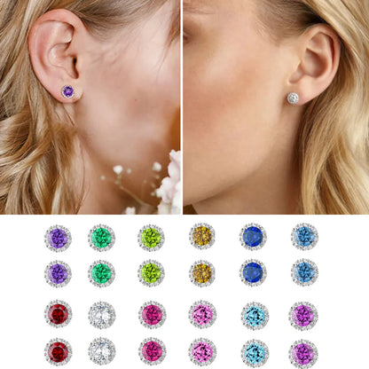 1 Pair Simple Style Round Inlay Sterling Silver Birthstone Ear Studs