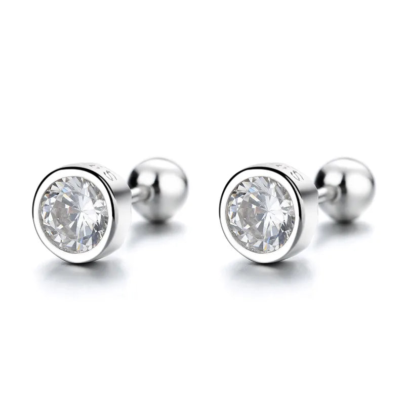 1 Pair Simple Style Round Inlay Sterling Silver Gem Ear Studs