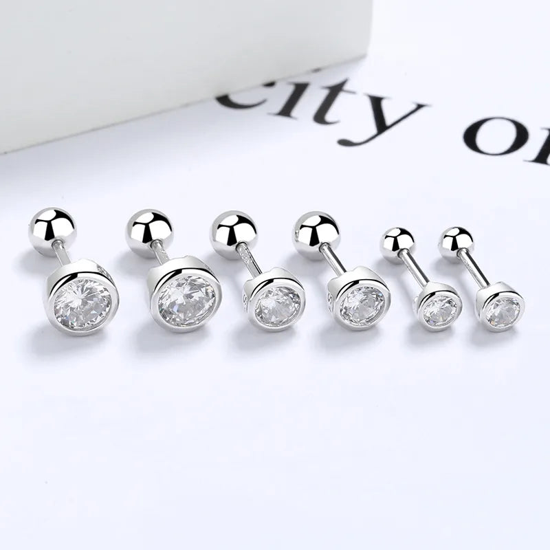 1 Pair Simple Style Round Inlay Sterling Silver Gem Ear Studs