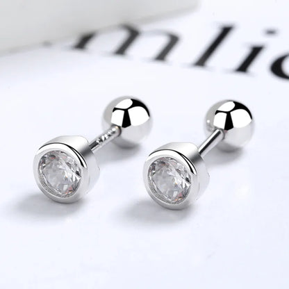 1 Pair Simple Style Round Inlay Sterling Silver Gem Ear Studs