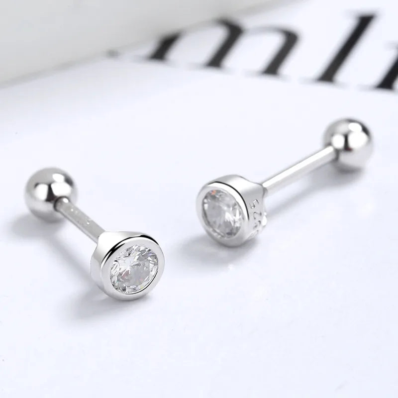 1 Pair Simple Style Round Inlay Sterling Silver Gem Ear Studs