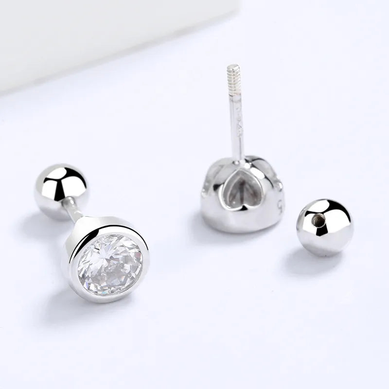 1 Pair Simple Style Round Inlay Sterling Silver Gem Ear Studs