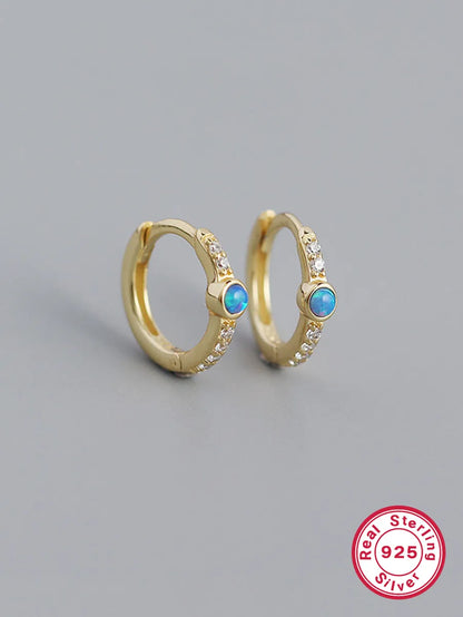 1 Pair Simple Style Round Inlay Sterling Silver Opal 18k Gold Plated White Gold Plated Earrings