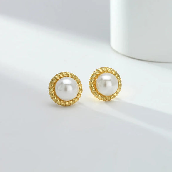 1 Pair Simple Style Round Inlay Sterling Silver Pearl Ear Studs