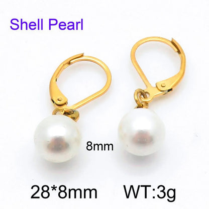 1 Pair Simple Style Round Oval Inlay 304 Stainless Steel Pearl Drop Earrings