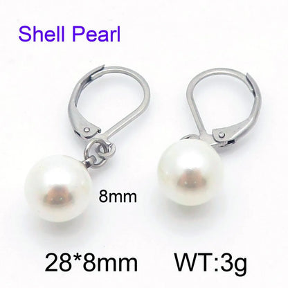 1 Pair Simple Style Round Oval Inlay 304 Stainless Steel Pearl Drop Earrings