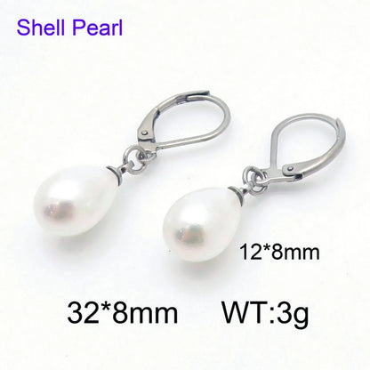 1 Pair Simple Style Round Oval Inlay 304 Stainless Steel Pearl Drop Earrings