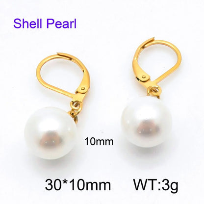 1 Pair Simple Style Round Oval Inlay 304 Stainless Steel Pearl Drop Earrings