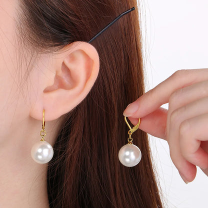 1 Pair Simple Style Round Oval Inlay 304 Stainless Steel Pearl Drop Earrings