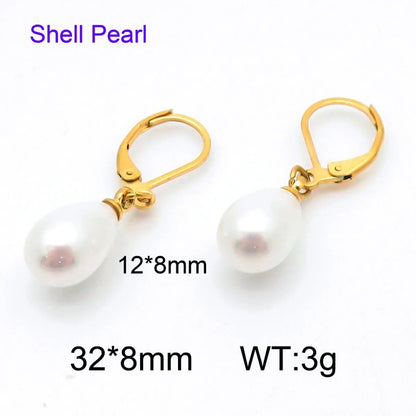 1 Pair Simple Style Round Oval Inlay 304 Stainless Steel Pearl Drop Earrings